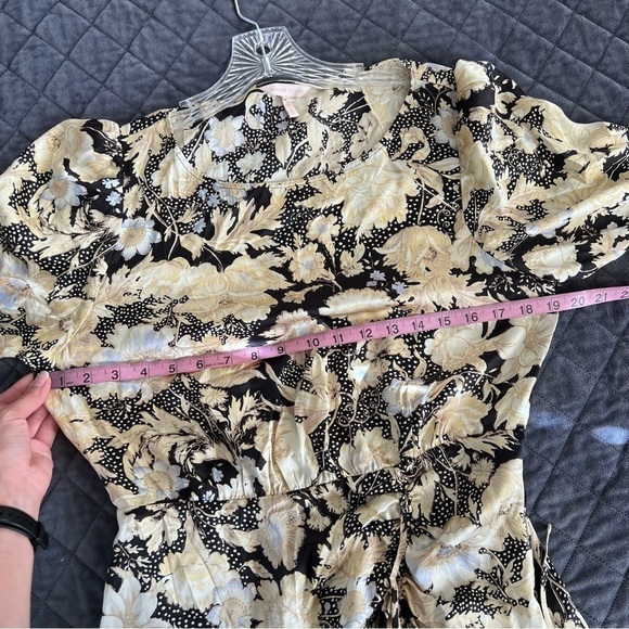 Rebecca Taylor Dress Women Size 10 Silk Gold Leaf Scrunched Tie Mini Ruched T - Picture 11 of 11